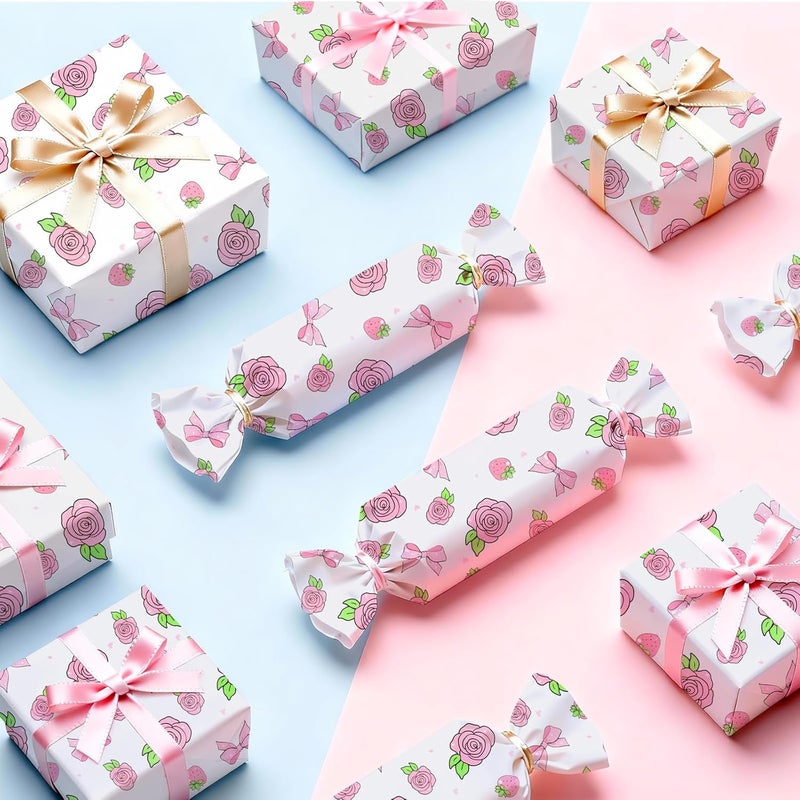 Ethanberg 60 Sheets Gift Wrapping Tissue Paper Bulk, Pink Rose Bow Tissue Paper for Gift Bags, Decorative Art Papers for DIY Crafts Wedding Birthday Baby Showers Holiday Party Decor, 20x14 Inches - Image 4